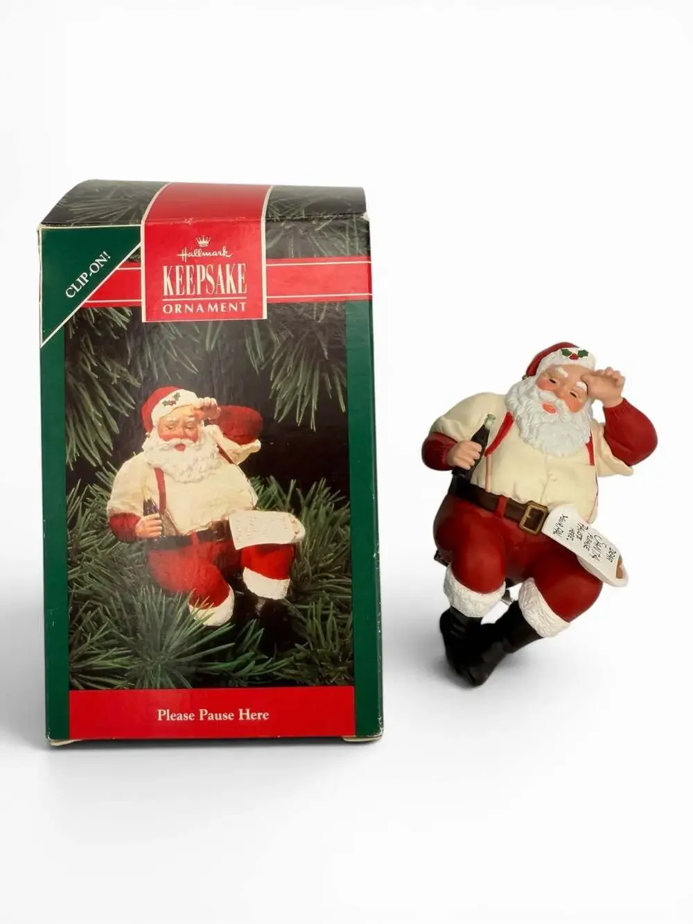 Hallmark Keepsake 1992 Coca-Cola Santa 'Please Pause Here' Clip-On Ornament